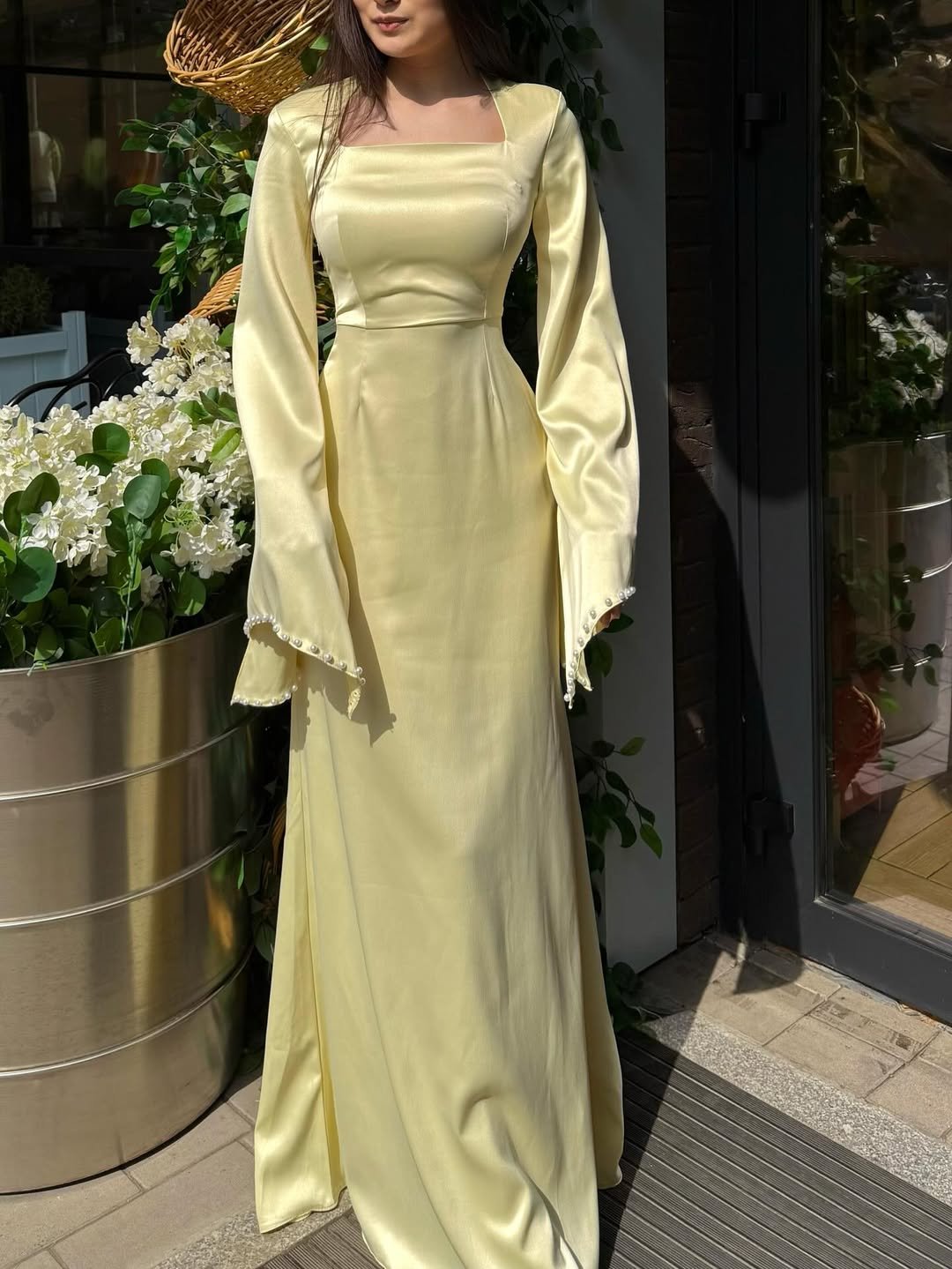 Pastel Yellow Satin Gown