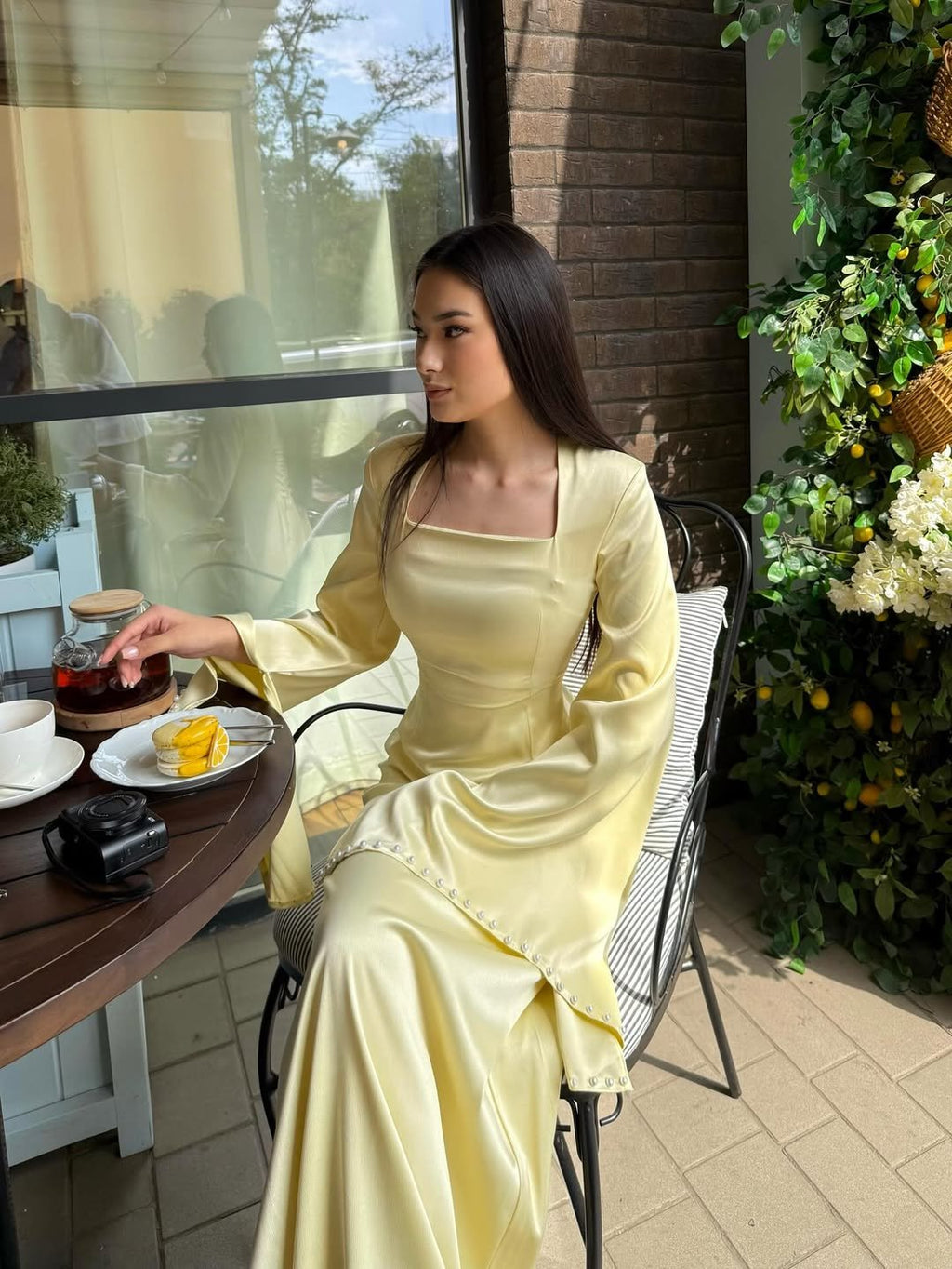 Pastel Yellow Satin Gown