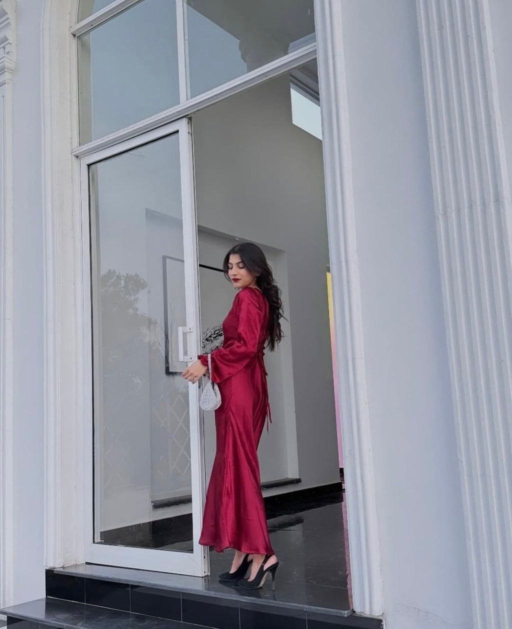 Red Gamine Full-Sleeved Dress